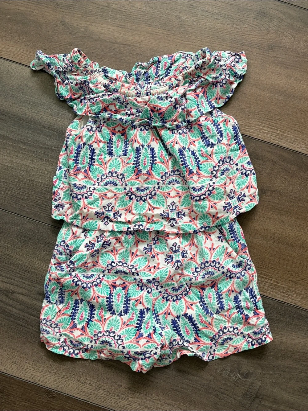 OshKosh B'gosh Pink, Green & Blue Floral Off-Shoulder Romper